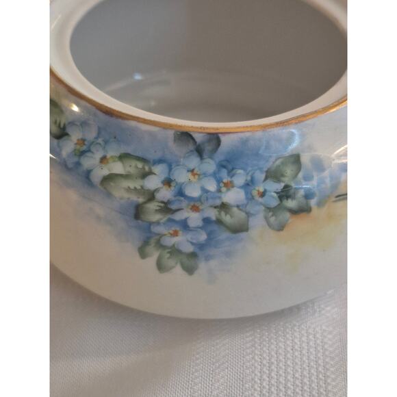 Rare Antique Buffalo China 1918 Sugar Bowl Hand Painted Forget Me Not Gold Trim - Picture 4 of 9